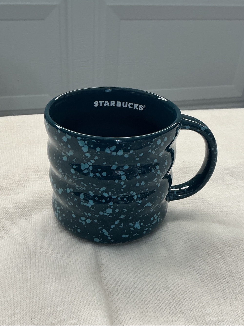Starbucks Teal Blue Confetti Speckled Bubble Ribbed 12 oz. Coffee Mug